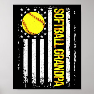 Affiche Papi au softball Drapeau américain Vintage Ic Jour