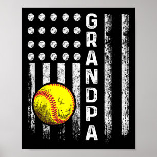 Affiche Papi de softball Drapeau américain Fête des pères