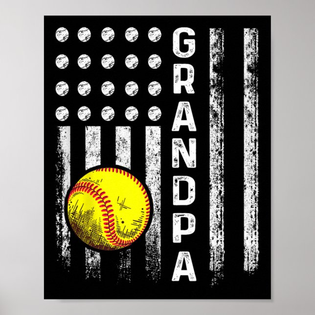 Affiche Papi de softball Drapeau américain Fête des pères  (Devant)