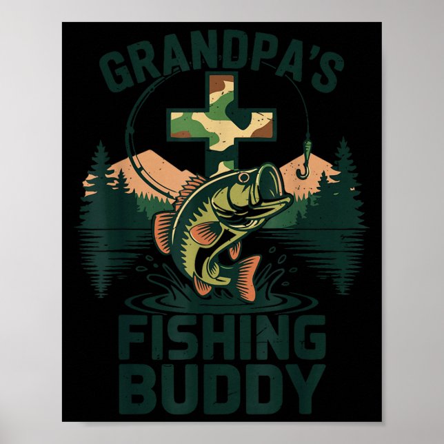 Affiche Papi en bas âge, copain de pêche, camouflage, bass (Devant)