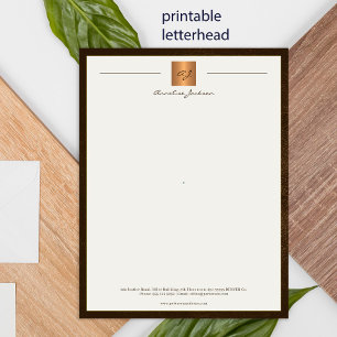 Affiche Papier à lettres imprimable monogrammé moderne or 
