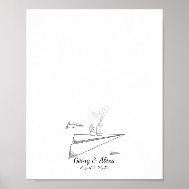 Affiche Papier Avion Love Thumbprint Livre d'invités (Devant)