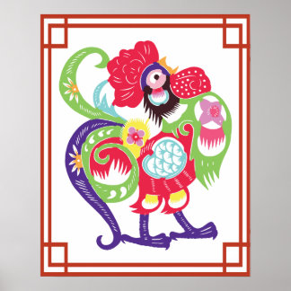 Affiche Papier chinois Zodiac Rooster