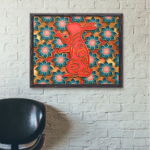 Affiche Papier Coupe Rabbit Bleu Rouge Or Chinois Nouvel A