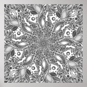 Affiche Papier de mandala en feuille noire et blanche