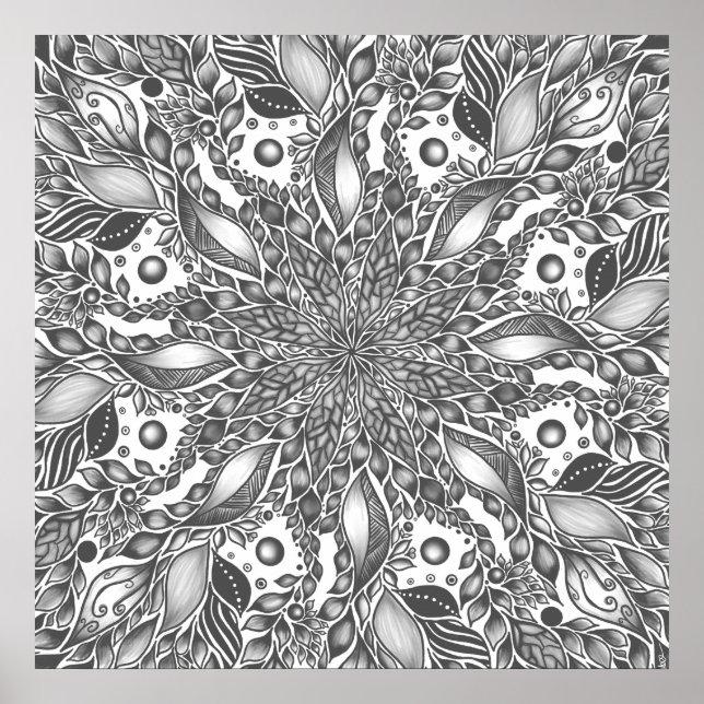 Affiche Papier de mandala en feuille noire et blanche (Devant)