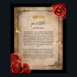 Affiche Papier de parchemin royal vintage rouge rose or no<br><div class="desc">Créez votre propre panneau de modèle de papier parchemin personnalisé vintage aussi petit ou aussi grand que vous le souhaitez ! L'aquarelle fleurie rustique illustrée par l'artiste Raphaela Wilson présente un vieil arrière - plan parchemin avec des roses rouges romantiques et des accents en feuille d'or imitation pour la couronne,...</div>
