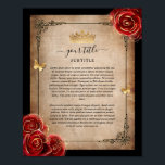 Affiche Papier de parchemin royal vintage rouge rose or no<br><div class="desc">Créez votre propre panneau de modèle de papier parchemin personnalisé vintage aussi petit ou aussi grand que vous le souhaitez ! L'aquarelle fleurie rustique illustrée par l'artiste Raphaela Wilson présente un vieil arrière - plan parchemin avec des roses rouges romantiques et des accents en feuille d'or imitation pour la couronne,...</div>