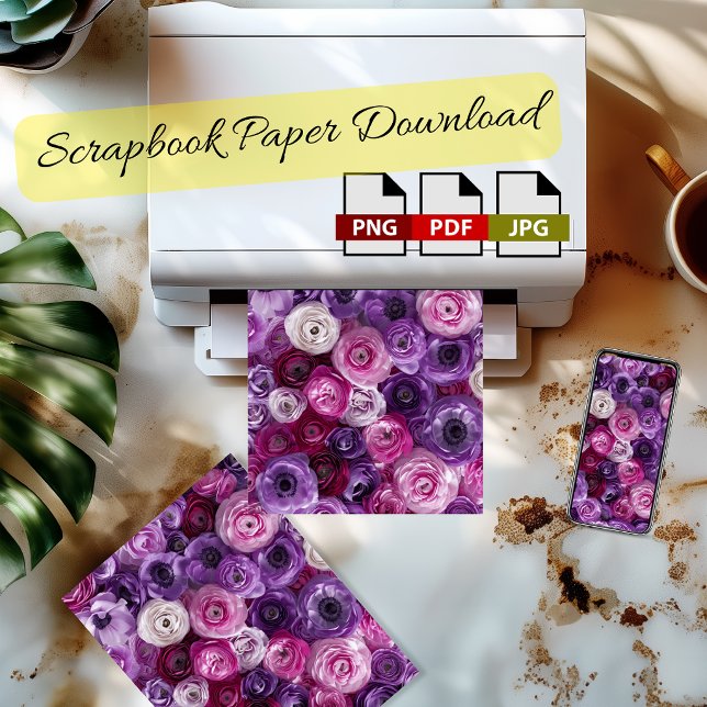 Affiche Papier de scrapbooking floral rose violet à téléch (You can choose between physical and digital formats.
Choose Your Format -> Instant Download)