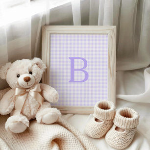 Affiche Papier Lavande Pastel et Gingham Monogrammé Blanc
