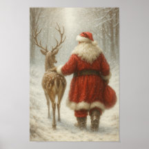 Affiche papier magique de Noël avec Santa et renne