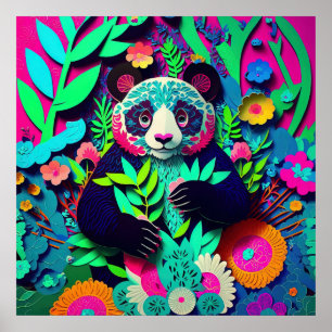 Affiche Papier Panda Rainbow Faux coupé