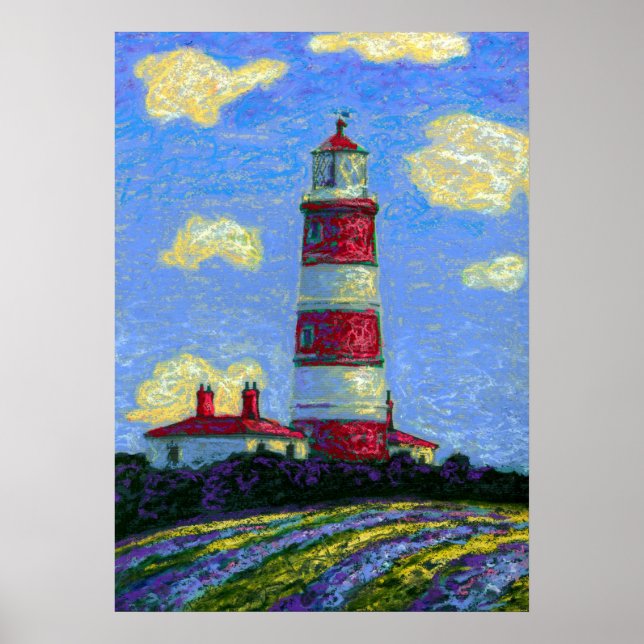 Affiche Papier Pastel Lighthouse et Lavender Fields (Devant)