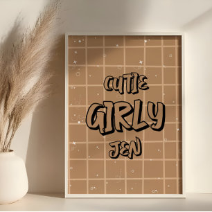 Affiche Papier peint à carreaux marron pour fille mignonne
