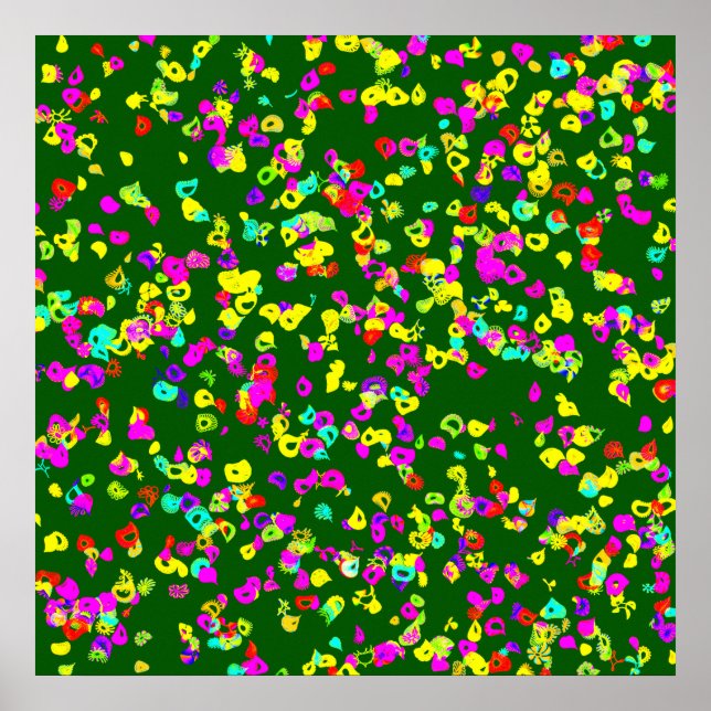 Affiche Papier peint à motif de fresques florales abstrait (Devant)