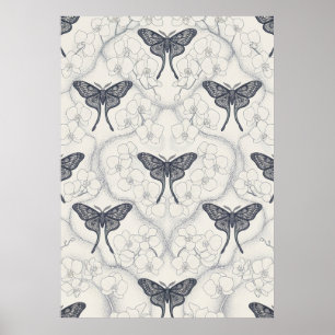 Affiche Papier peint à motif médaillon d'orchidée à papill
