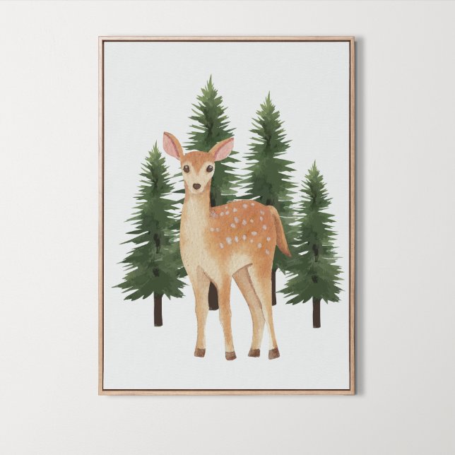 Affiche Papier Peint Animaux de la Forêt au Lavis pour Cha (Watercolor Woodland Animal Nursery Wall Art, forest, deer)