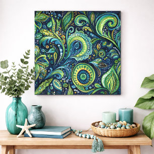 Affiche Papier Peint Aquarelle Audacieux Paon Paisley