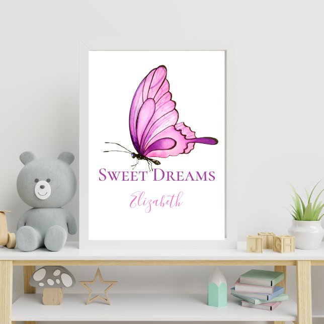 Affiche Papier peint aquarelle papillon rose violet pour l (Purple pink Butterfly Personalized Nursery Wall Art)