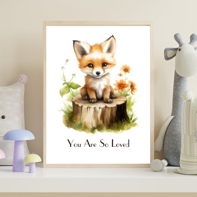 Affiche Papier peint aquarelle personnalisé pour la nurser (Baby Fox Nursery Wall Art Print Poster. Printed or Digital Download)