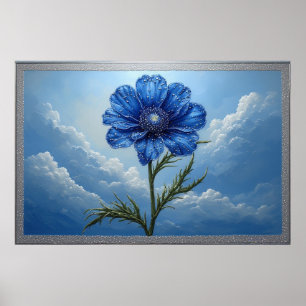 Affiche 🌼 Papier peint ciel à fleurs bleues pour décorati