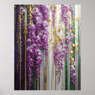Affiche Papier peint en fleurs Violet Gold Wisteria