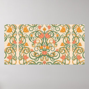 Affiche Papier peint floral de style Art nouveau, Vintage 