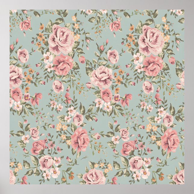 Affiche Papier peint floral vintage (Devant)