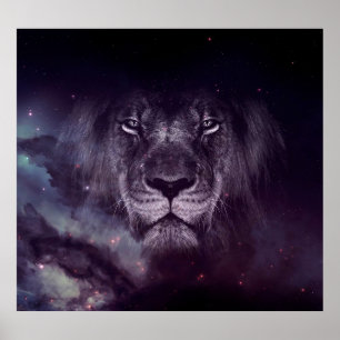 Affiche Papier peint Galaxy Lion Face Art