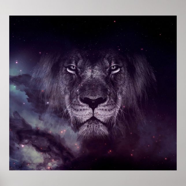 Affiche Papier peint Galaxy Lion Face Art (Devant)