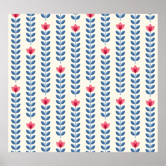 Affiche Papier peint géométrique scandinave floral (Devant)