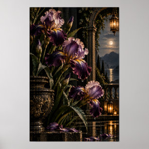Affiche Papier peint Jardin au Clair de Lune à l'Iris Pour