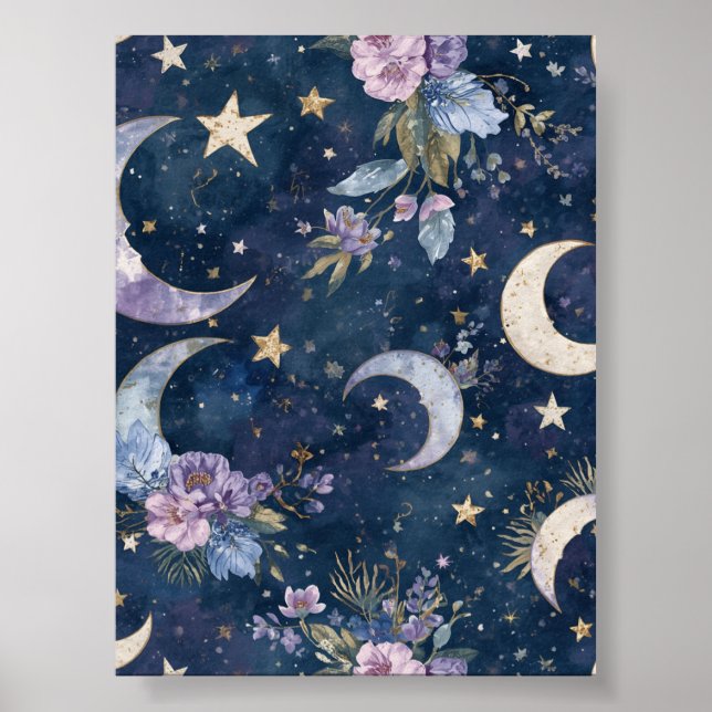 Affiche Papier peint jardin au clair de lune violet | Lune (Devant)