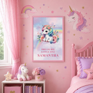 Affiche Papier peint magique d'anniversaire licorne pastel