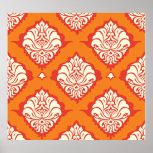 Affiche Papier peint orange damassé : floral sans soudure.