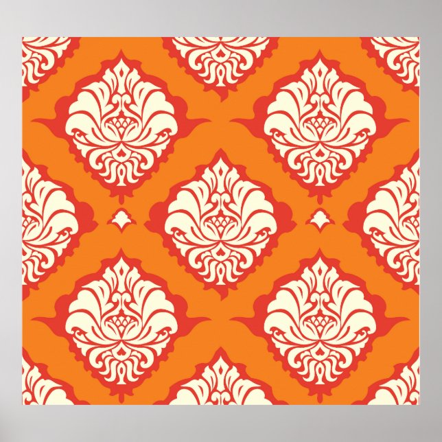 Affiche Papier peint orange damassé : floral sans soudure. (Devant)