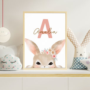 Affiche Papier peint personnalisé avec lapin initial pour