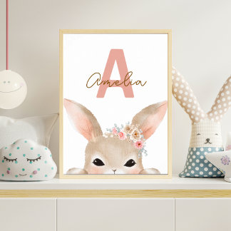 Affiche Papier peint personnalisé avec lapin initial pour