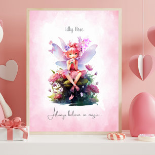 Affiche Papier peint personnalisé pour nurserie de fée ros