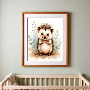 Affiche Papier peint pour la nurserie au thème du hérisson