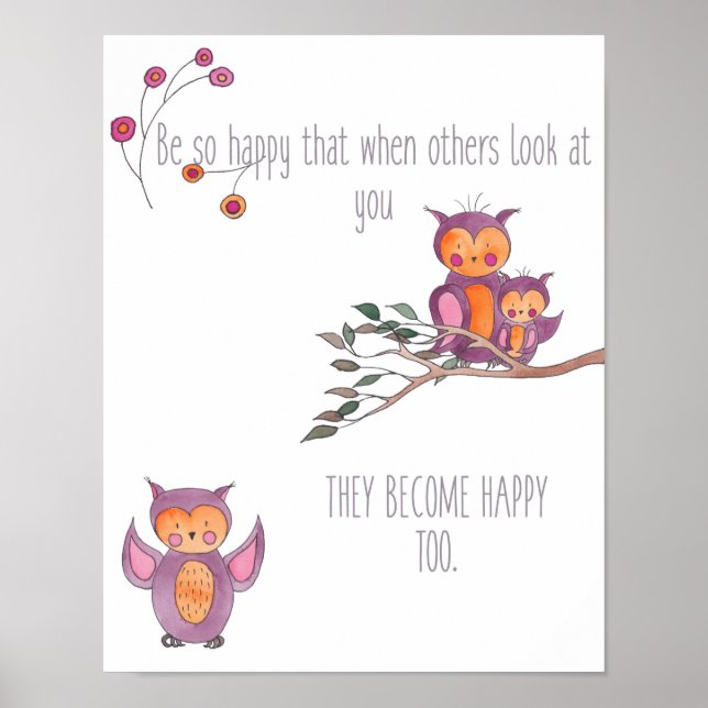 Affiche Papier peint pour la nurserie de bébé chouette aqu (Devant)