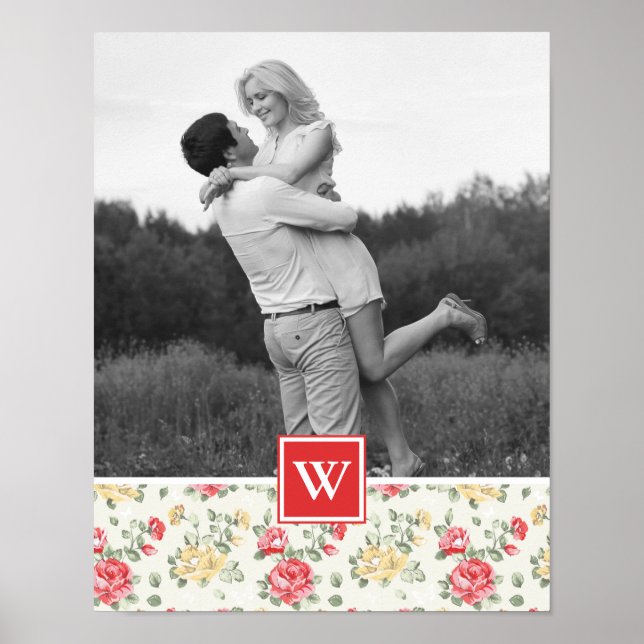 Affiche Papier peint rose élégant | Photo avec Monogramme (Devant)