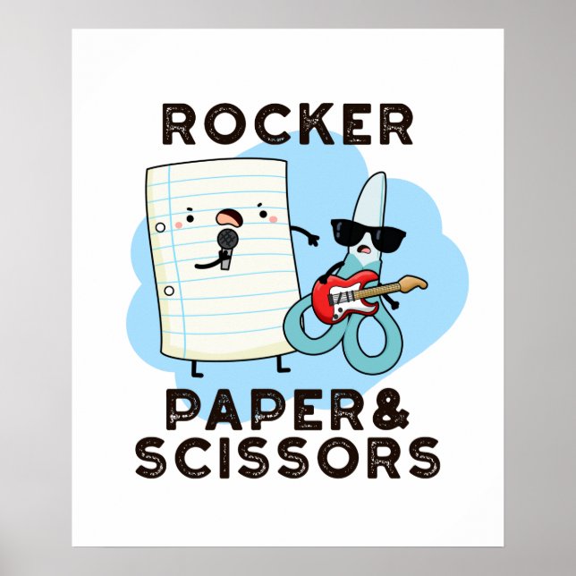 Affiche Papier Rocker Et Ciseaux Drôle Jeu Pun (Devant)