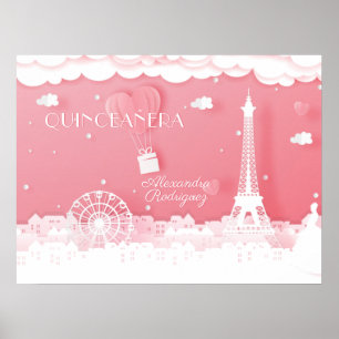 Affiche Papier rose Paris Quinceaña