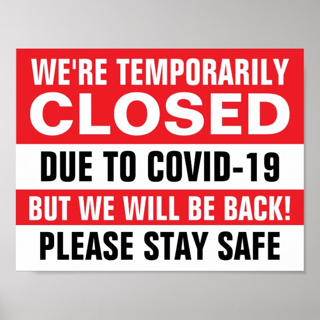 Affiche Papier rouge temporairement fermé de 8,5 po X 11 p (Devant)