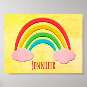 Affiche Papier Vieilli Découpe Arc-en-Ciel Et Nuages Roses