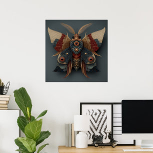 Affiche Papillon 3D symétrique orné avec des accents dorés