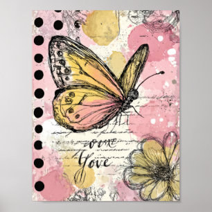 Affiche Papillon à l'aquarelle Rose Or Art Boho Nature (2)