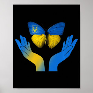 Affiche Papillon à main Ukraine Pavillon ukrainien avec U