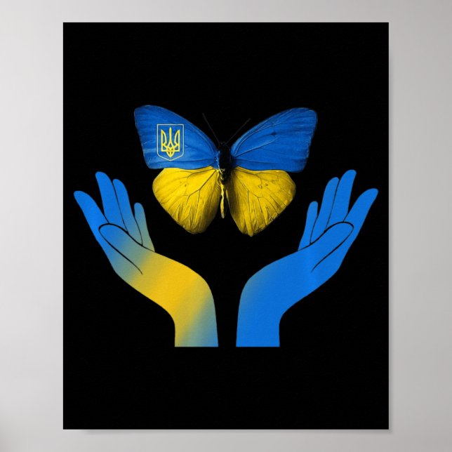 Affiche Papillon à main Ukraine Pavillon ukrainien avec U (Devant)